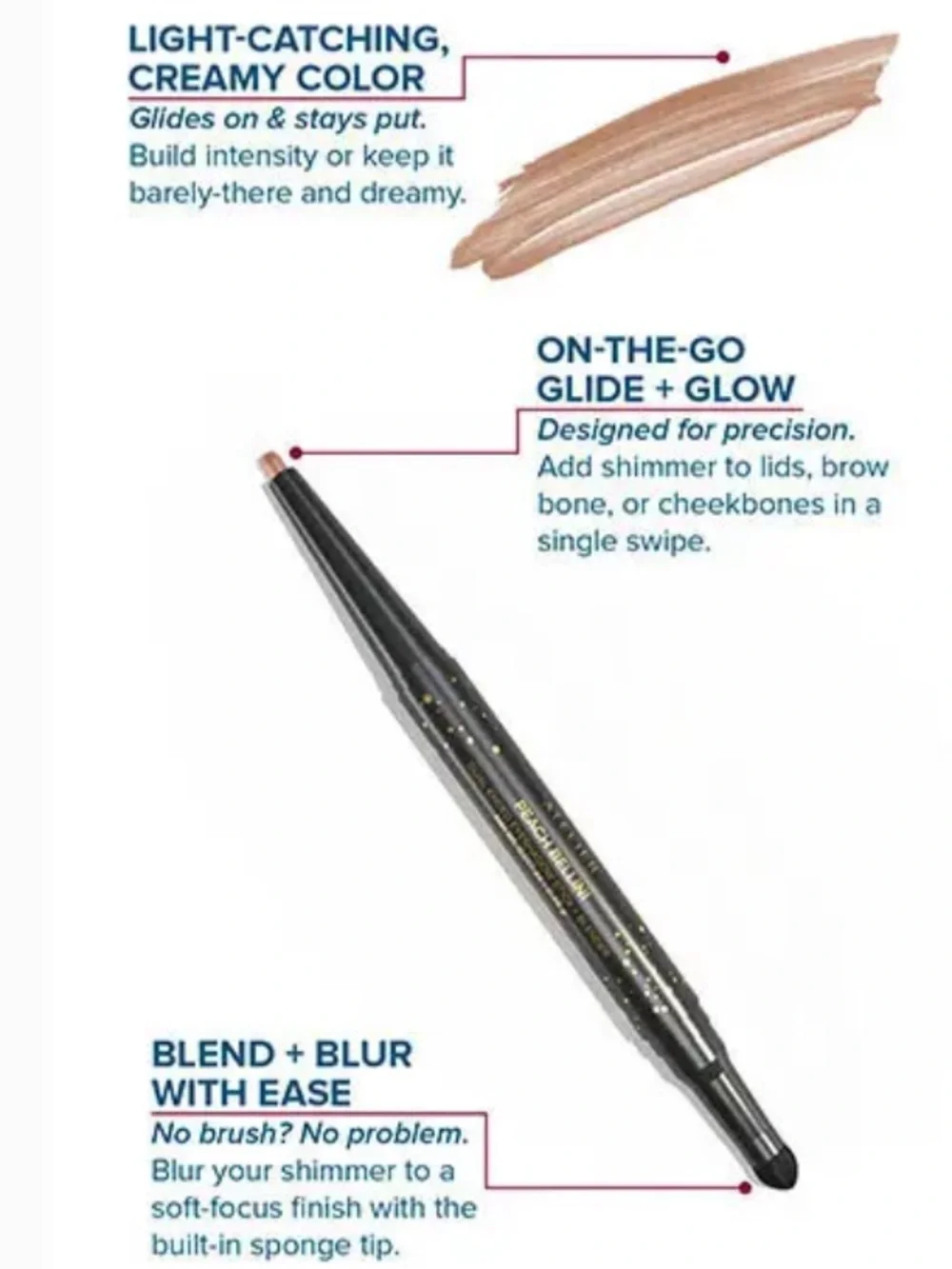 DEAR MIDNIGHT Dual-Ended Eyeshadow Stick + Blender in Peach Bellini 0.48g NEW